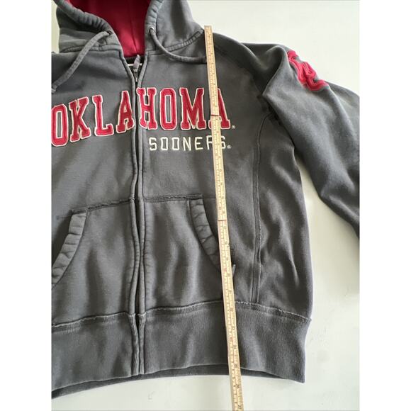 Oklahoma Sooners Hoodie Sweatshirt Embroidered Spellout Distressed Small Gray - Picture 6 of 9